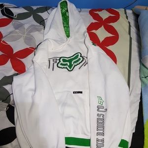 Pre-owned White and Green Fox Racing Hoodie Mens M